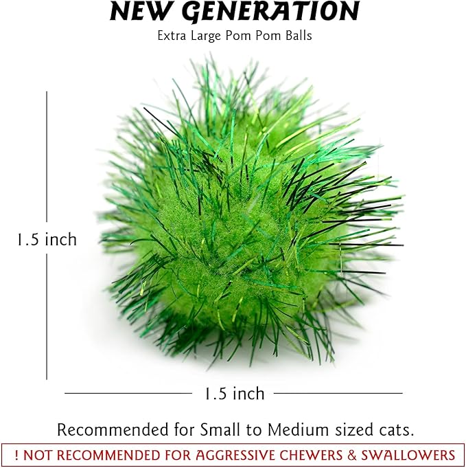 100PCS 1.5 INCH Cat Toy Balls Extra Large Sparkly Cat's Favorite Chase Glitter Ball Toy Sparkle Pom Pom Balls