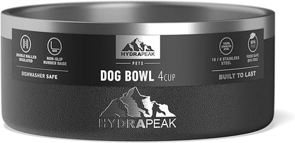 Hydrapeak Dog Bowl; Non Slip Stainless Steel; Water and Food Dish; Large Sized and Small Dogs; 32oz 64oz; Multiple Sizes; 4 Cup | Black