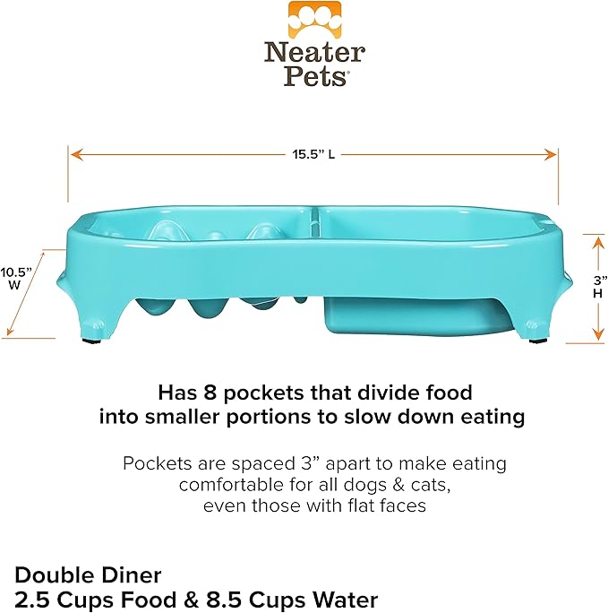 Neater Pet Brands Neater Slow Feeder Dog Bowls, Slows Down Fast Eating to Prevent Vomiting, Overeating, & Bloat, Dog Slow Feeder Bowl with Wide, Non-Slip Base, Holds 2.5 Cups Food and 8.5 Cups Water