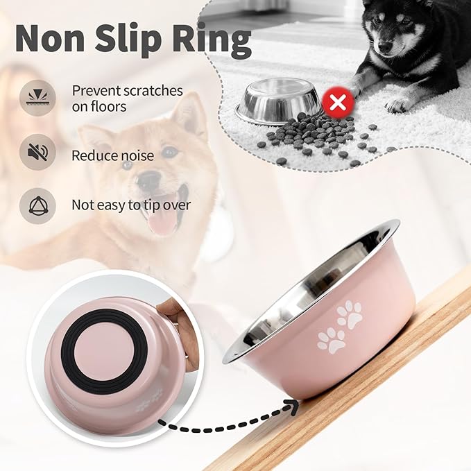 [4 Pack] Stainless Steel Dog Bowls, Colorful Metal Dog Food and Water Bowl with Non-Slip Quiet Bottom, Easy to Clean, Dishwasher Safe, Ideal for Feeding Large Medium Small Dogs Cats, 3.6 Cups (29 oz)