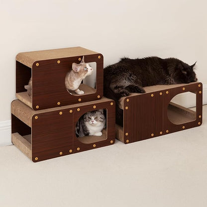 EHEYCIGA Cardboard Cat Scratcher House, 20-Inch Corrugated Cat Scratcher for Indoor Cats, Large Scratching Board Pad, Dark Brown