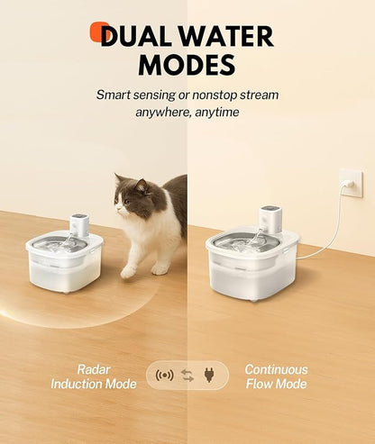 Homerunpet Wireless Pet Water Fountain - Stainless Steel Water Tray, Battery Operated Ultra-Quiet, Portable Automatic Cat & Dog Dispenser, Dishwasher Safe