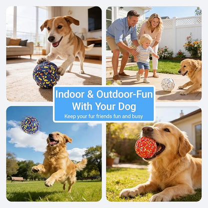 Durable ETPU Dog Toy Ball, 5 Inch Big Dog Balls for Aggressive Chewers - Hollow Design and Textured Gullies/Non-Toxic Bite/Built-in Low-Noise Bell, Dog Chew Toy for Medium/Large Dogs