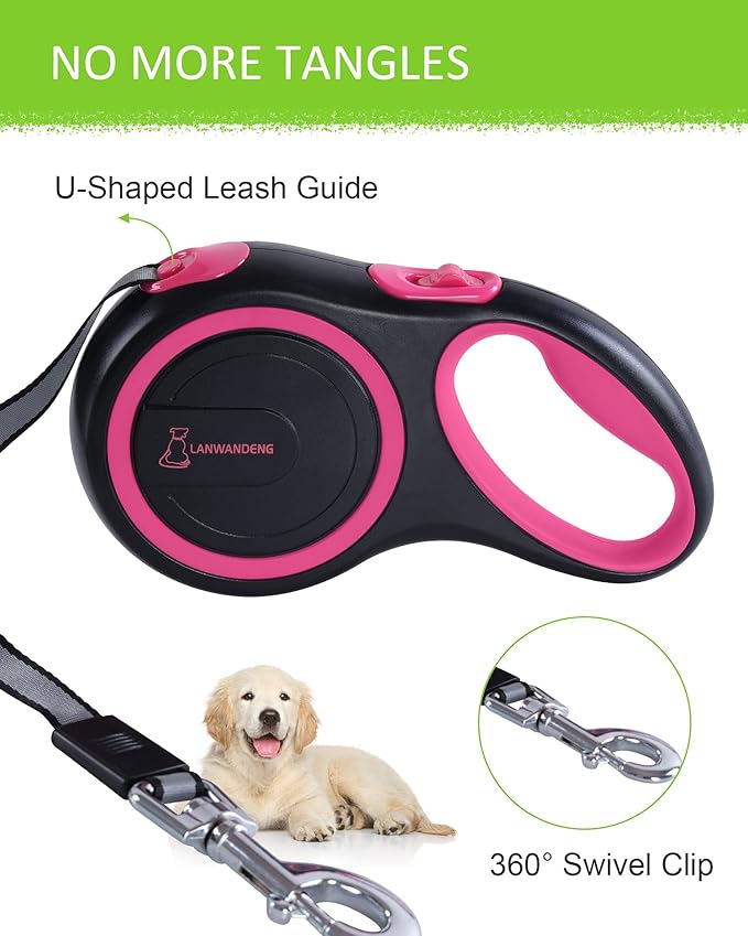 26FT Heavy Duty Retractable Dog Leash with 2 Chew Proof Wire Ropes, 360° Tangle-Free Double Dog leashes with Anti-Slip Handle for Small/Medium/Large Dogs