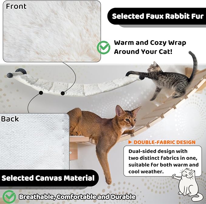 Cat Hammock Wall Mounted, 35.43 x 13.58 inch Wall Mounted Cat Shelves, Metal Brackets Cats Beds for Sleeping, Playing, Climbing and Resting Stabilized Wall Furniture Soft and Warm Fabric