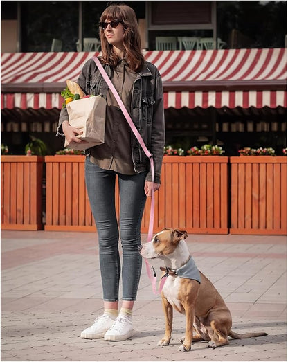 Hands Free Dog Leash, 8.2ft Multifunctional Crossbody Rope with Explosion-Proof Handle and Adjustable Training Hands Free Leash for Medium/Large Dogs Walking,Light Pink