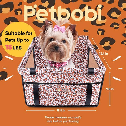 Petbobi Small Dog Car Seat, Dog Car Booster Seat for Small Medium Dogs 5-15 lbs, Foldable Front Seat Safety with Sturdy PVC Tube Frame, Breathable Mesh, Leopard Print