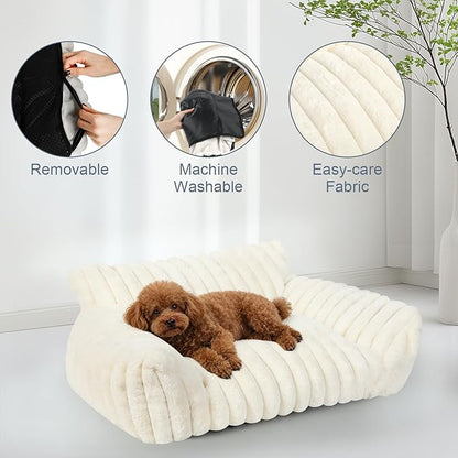 Cute Dog Cat Couch for Medium Large Dogs,Fluffy Pet Sofa Dog Couch Bed with Premium Soft Corduroy Fleece,Cute Washable Dog Bed Medium Large Size Dog,Supportive Cat Sofa Pet Bed(36x27x10,White)