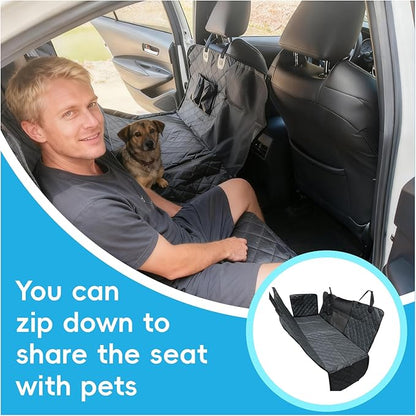 Dog Car Seat Cover for Pets Back Seat Cover for Dogs Hammock Nonslip Scratchproof Backseat Pet Protector Mat with Mesh Visual Window & Pockets for Cars Trucks SUVs -Black