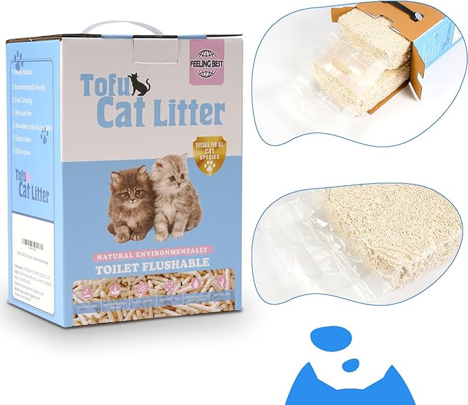 Tofu Cat Litter 11.2LB(5.6lb×2bag) Clumping, 100% Natural Raw Materials, Clumping,Flushable,Ultra Absorbent and Fast Drying,Solubility in Water,Really Dust-Free,Less Scattering