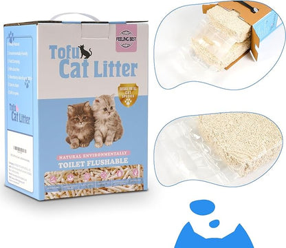 Tofu Cat Litter 11.2LB(5.6lb×2bag) Clumping, 100% Natural Raw Materials, Clumping,Flushable,Ultra Absorbent and Fast Drying,Solubility in Water,Really Dust-Free,Less Scattering