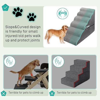Dog Stairs for High Beds 28-30" H, 6-Step Dog Stairs for Small Large Dogs, 35D Foam Dogs Steps/Ramp for High Beds/Couch, Non-Slip Balanced Pet Step for Doggie/Cats Elder Injured, Grey