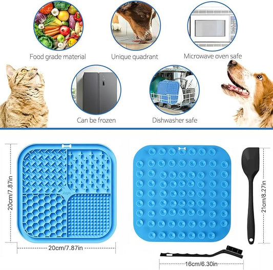 2 PCS Licking Mat for Dogs & Cats with Suction Cups, Dog Slow Feeder Lick Pat for Anxiety Relief, Dog Toys Feeding Mat for Butter Yogurt Peanut, Pets Bathing Grooming Training Mat (7.9''*7.9'')