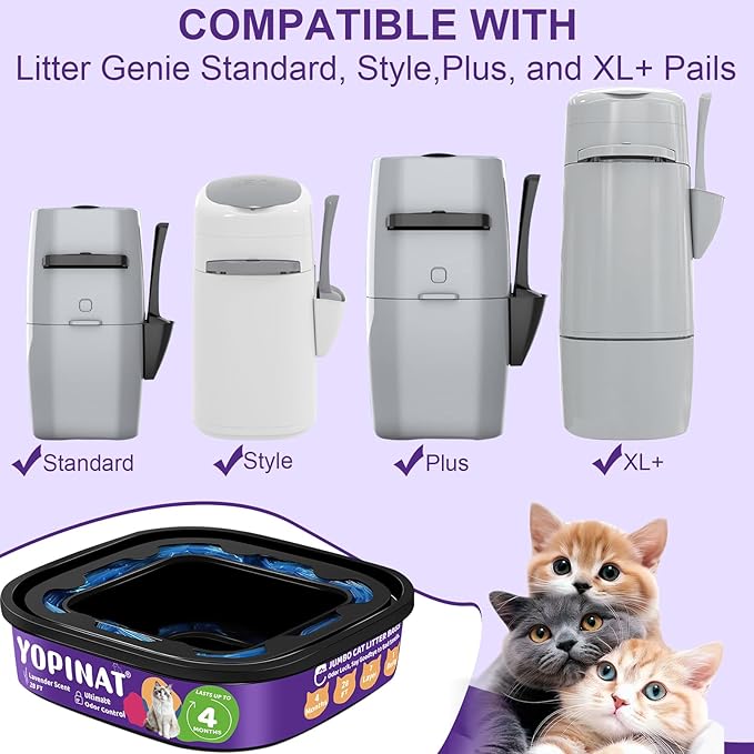 Jumbo Square Refill Bags for Cat 2 Pack - Total 56FT Lasts Up to 8 Months - Superior Odor Control for Dog Poop Cat Litter Bags - Pet Waste Refill Bags Fits Pet Genie and Litter Genie Pails