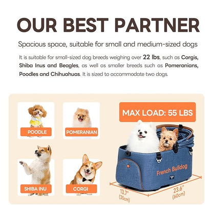 【One-Pull Open Ver.】 PETTENA One-Touch Foldable Dog Stroller for Small Dogs Cats up to 44 Lbs, Cat Stroller for 2 Cats, Large Space, Black (Navy Blue)