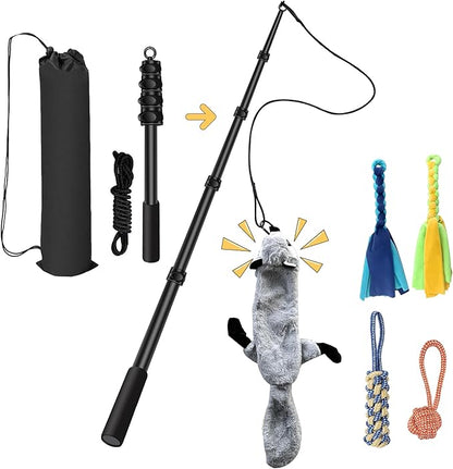 Flirt Pole for Dogs - Interactive Toys Tug-of-war for Dog, Five-Section Retractable Adjustable Length for Outdoor Exercise & Training
