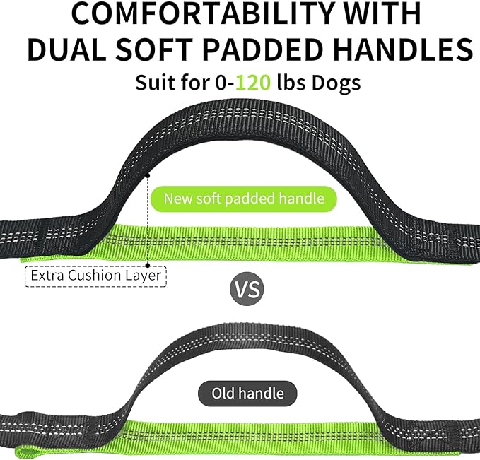 Hands Free Dog Leash with Zipper Pouch, Retractable Bungee Waist Leash with Dual Padded Handles & Waist Belt Fanny Pack for Medium & Large Dog Training Walking Running Hiking Jogging (Green)