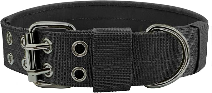 Heavy Duty Dog Collar for Large Dogs, Tactical Dog Collars with Metal Buckle & D Ring, 1.5" Width Thick Adjustable Nylon Collar for Medium Dogs, Black/L
