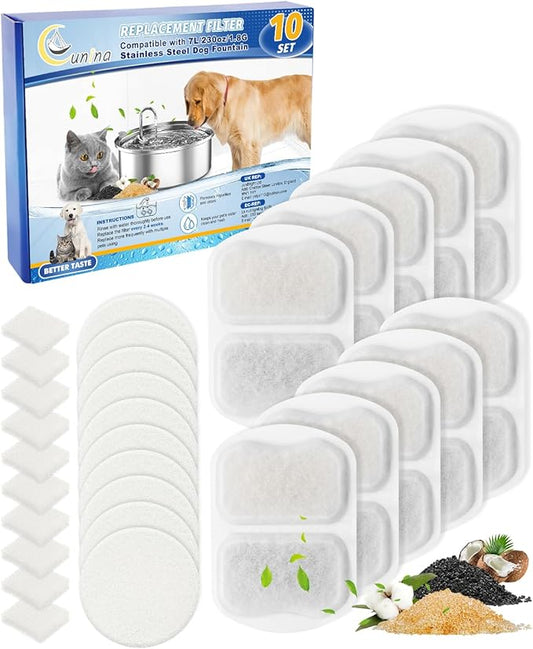 Dog Water Filter Replacement, 10 Set Dog Water Bowl Filters, Pet Water Filter Compatible with oneisall 7L/230oz/1.8G Stainless Steel Dog Water Fountain