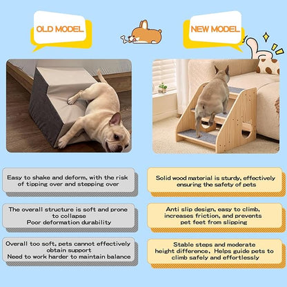 Dog Stairs for Small Medium Large Dogs 14.17" H Load Capacity 150lbs Solid Wood Non-Slip Sturdy Pet Steps for Bed & Couch 3 Step 15.75 * 16.93 * 14.17"