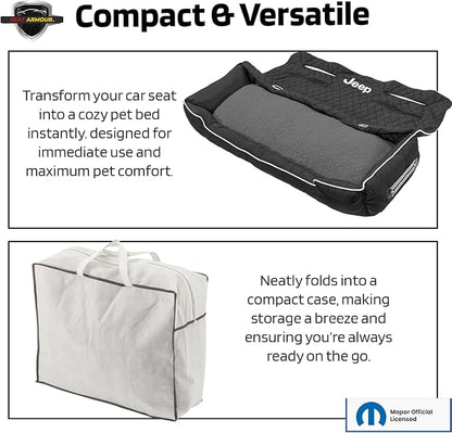PetBed2GO Jeep Black, Large Pet Bed Cushion & Car Seat Cover, 52x20x7, 6lbs