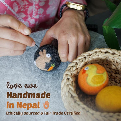 Hustle & Blush Love Ewe Felted Cat Toys 3 Pack - 2 Inch Cat & Mouse Hand Made Cute & Fun Design Kitten Wool Felt Balls for Indoor Play & Exercise - 100% New Zealand Handmade Felted Balls