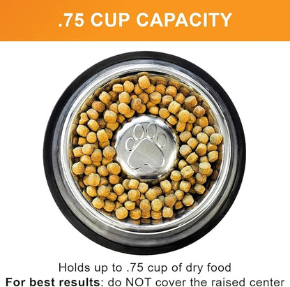 Neater Pet Brands Stainless Steel Slow Feed Bowl - Non-Tip & Non-Skid - Stops Dog Food Gulping, Bloat, Indigestion, and Rapid Eating (.75 Cup)