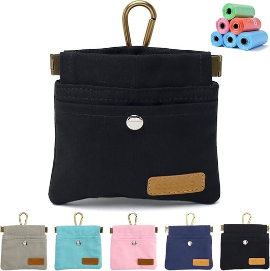 Dog Treat Pouch, Hand Free Dog Training Treat Bag with Carabiner & Magnetic Buckle, Auto Closing Dog Walking Bag for Puppy Travel or Outdoor Use, Pet Feed Snack Reward Pocket, Black