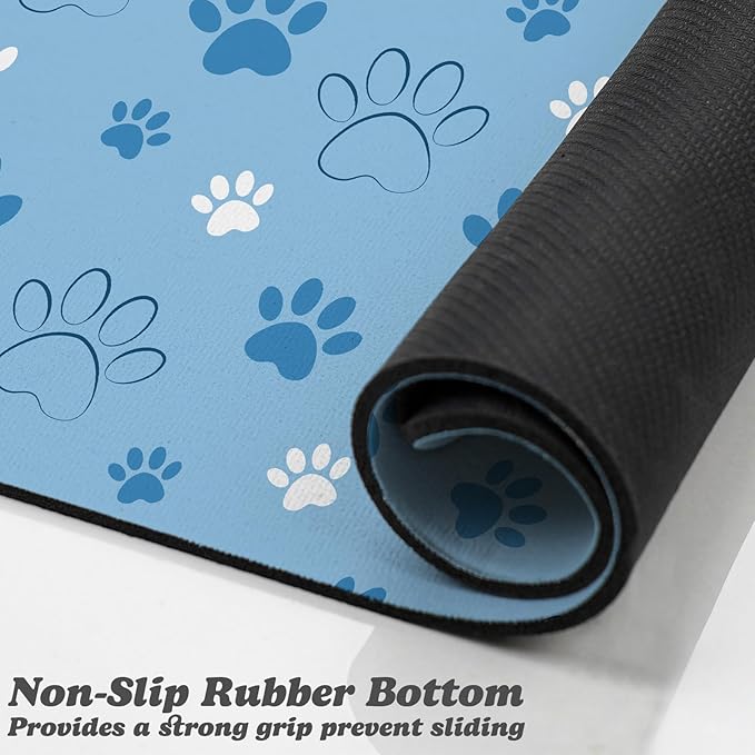 Dog Food Mat, Absorbent Water Bowl Mats Cat Pet Feeding Placemats Blue 17 * 30 inch