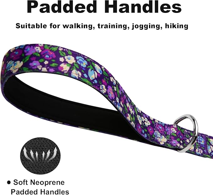 Dog Leash for Small Dogs, 5ft Dog Lead with Padded Handle, Soft Nylon Dog Leash for Walking, Purple Floral