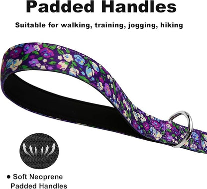 Dog Leash for Small Dogs, 5ft Dog Lead with Padded Handle, Soft Nylon Dog Leash for Walking, Purple Floral