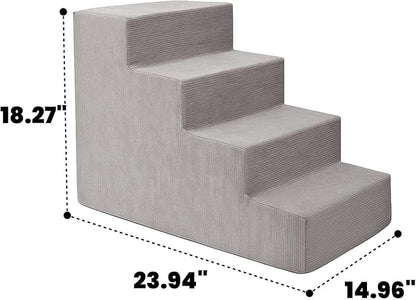 MEWANG Dog Stairs for Small Dogs, Medium Dogs & Old Cats – 4-Step Pet Ramp with High-Density Foam for Bed and Couch, Non-Slip Bottom, Washable Cover, Grey (23.9" L x 14.9" W x 18.2" H)
