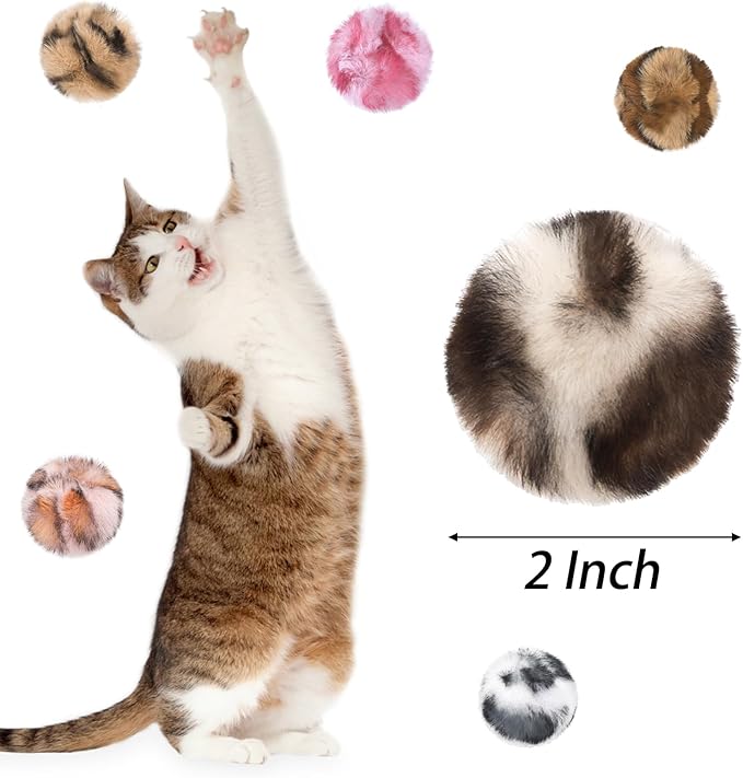 Nicunom 30 Pcs Cat Pom Pom Balls, 2" Faux Fur Pom Poms Catnip Furry Cat Toys Balls Fuzzy Large Soft Cat Plush Ball for Kitten Pet Interactive Chasing Playing Exercising (Leopard Style)
