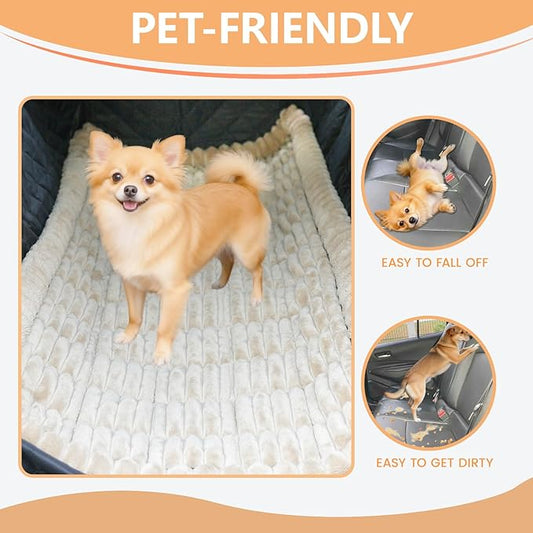 2-in-1 Dog Car Seat Cover & Dog Car Pet Bed Mat for Back Seat, Waterproof Pet Hammock with Soft Plush Cushion, Nonslip Backseat Protector for Dogs, Fits Cars SUVs Trucks