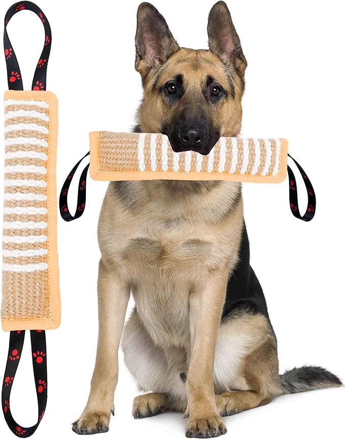Clysoru Dog Tug Toy Tough Jute Bite Pillow Lasting Training Equipment Puppy to Large Dogs Interactive for Large and Small (Brown Footprint)