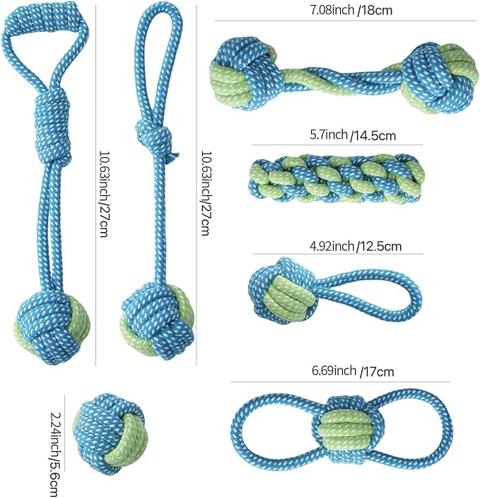 Dog Rope Toys 7 Pack, Puppy Teething Sturdy Cotton Chew Tug Ropes Indoor/Outdoor, Exercise Interactive Tug O'War Toys Set for Boredom Small-Meidum Dogs