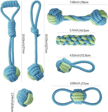 Dog Rope Toys 7 Pack, Puppy Teething Sturdy Cotton Chew Tug Ropes Indoor/Outdoor, Exercise Interactive Tug O'War Toys Set for Boredom Small-Meidum Dogs