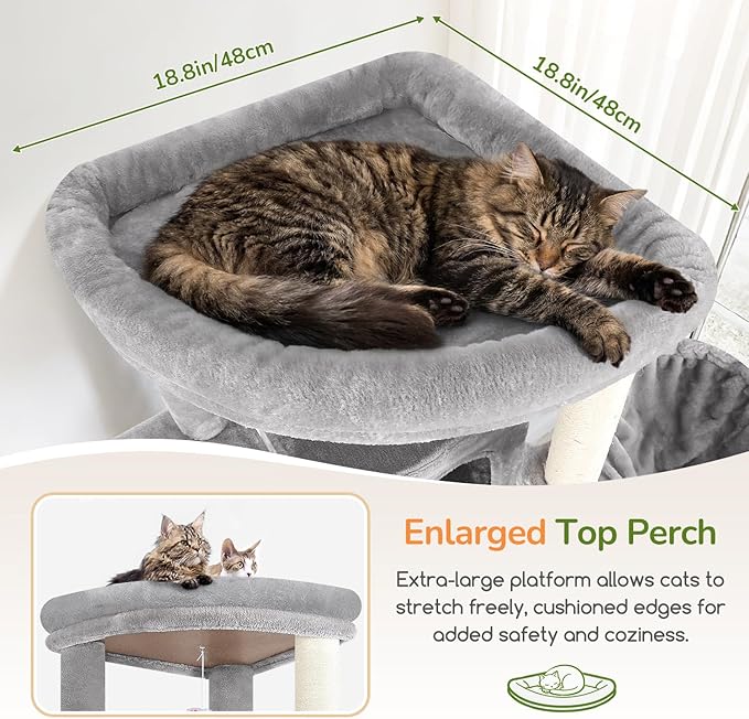 Globlazer Extra Large Cat Tree, 78 inch Sturdy Tall Cat Tree Tower for Indoor Multiple Large Adult Cats Kittens with 6 Scratching Posts, Enlarged Top Perch, 2 Padded Condos, S78G, Light Grey