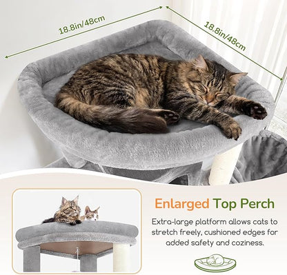 Globlazer Extra Large Cat Tree, 78 inch Sturdy Tall Cat Tree Tower for Indoor Multiple Large Adult Cats Kittens with 6 Scratching Posts, Enlarged Top Perch, 2 Padded Condos, S78G, Light Grey