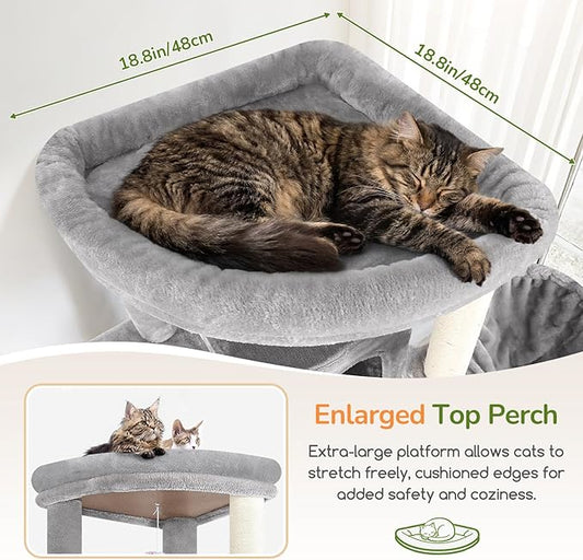 Globlazer Extra Large Cat Tree, 78 inch Sturdy Tall Cat Tree Tower for Indoor Multiple Large Adult Cats Kittens with 6 Scratching Posts, Enlarged Top Perch, 2 Padded Condos, S78G, Light Grey