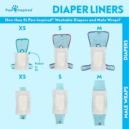 Paw Inspired Dog Diaper Liners | Inserts for Washable Covers, Female Dog Diapers, and Male Dog Belly Bands | Leakproof, Super Absorbent (30 Count)