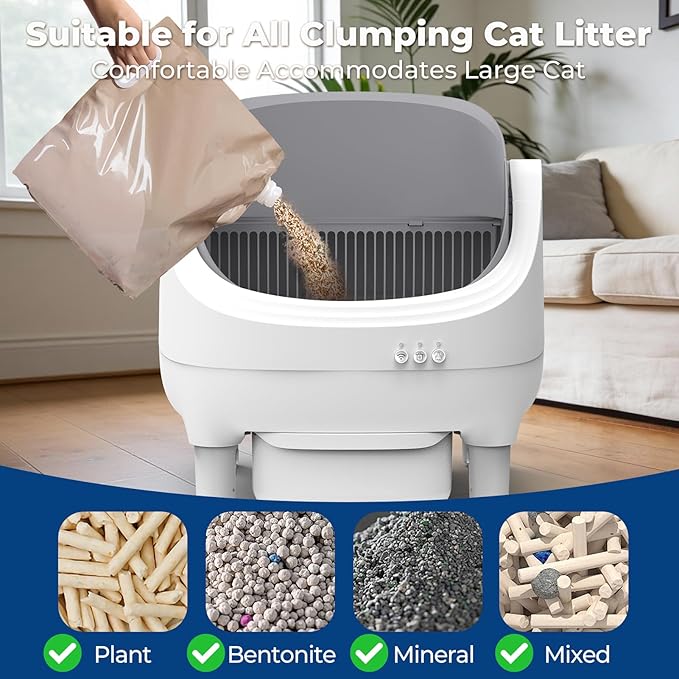 Automatic Litter Box Self Cleaning Cat Litter Box APP Control Smart Open Top Design Electric Odor Free Anti Pinch Safety Litter Box for Multiple Cats Large 10L Ultra Quiet