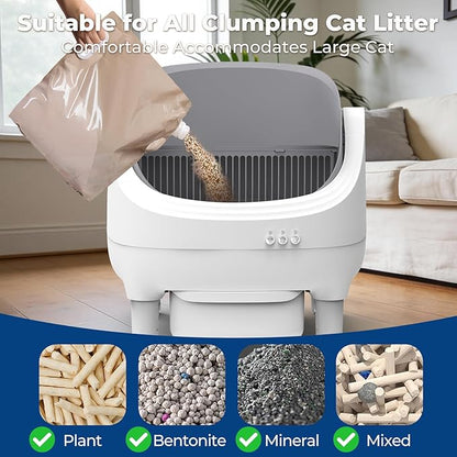 Automatic Litter Box Self Cleaning Cat Litter Box APP Control Smart Open Top Design Electric Odor Free Anti Pinch Safety Litter Box for Multiple Cats Large 10L Ultra Quiet