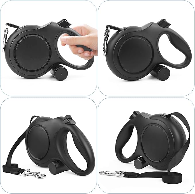 26 ft Retractable Dog Leash - Heavy Duty Retractable Pet Leash with Anti-Slip Grip for Medium to Large Dogs up to 110 lbs (Black)