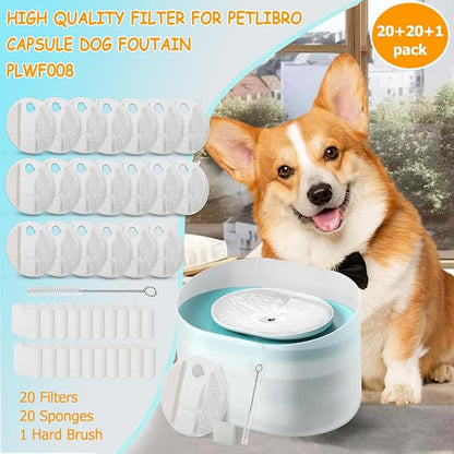 12 Pack Dog Water Fountain Replacement Filters for Petlibro Capsule Dog Fountain PLWF008,Pet Water Fountain Filter with Replacement Pre-Filter Pump Sponges.