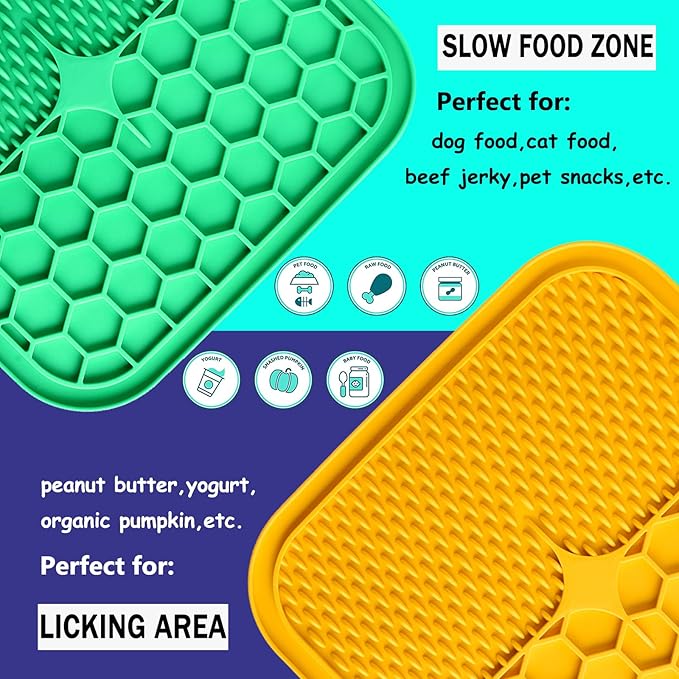Dog Lick Pad, 2-Pack Large Licking Mat for Dogs, Slow Feeder Dog Licking Mat with Suction Cups. Boredom & Anxiety Reducer, Perfect for Food, Treats, Yogurt, or Peanut Butter.
