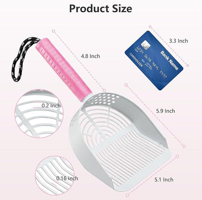 Cat Litter Scoop with Holder, 3-in-1 Litter Box Solution: Metal Scooper, Dustpan & Mini Broom, Coarse and Fine Grid, Quick Sift, Metal Kitty Litter Scooper Works with All Type of Cat Litter