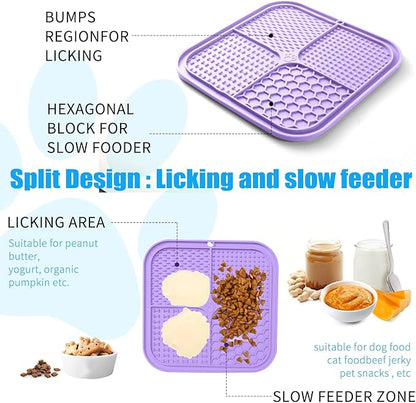 Lick Mat for Dogs, Premium Lick Pad with Suction Cups for Dog Anxiety Relief, Slow Feeder Dog Bowls, Bathing, Grooming and Training (Light Purple, 1pack)
