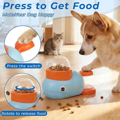 2-in-1 Interactive Dog Toy Food Puzzle Slow Feeder, Duck Shaped Toy cat Snack Dispenser can Reduce Abdominal Bloating (Yellow Duck and Light Blue Whale)