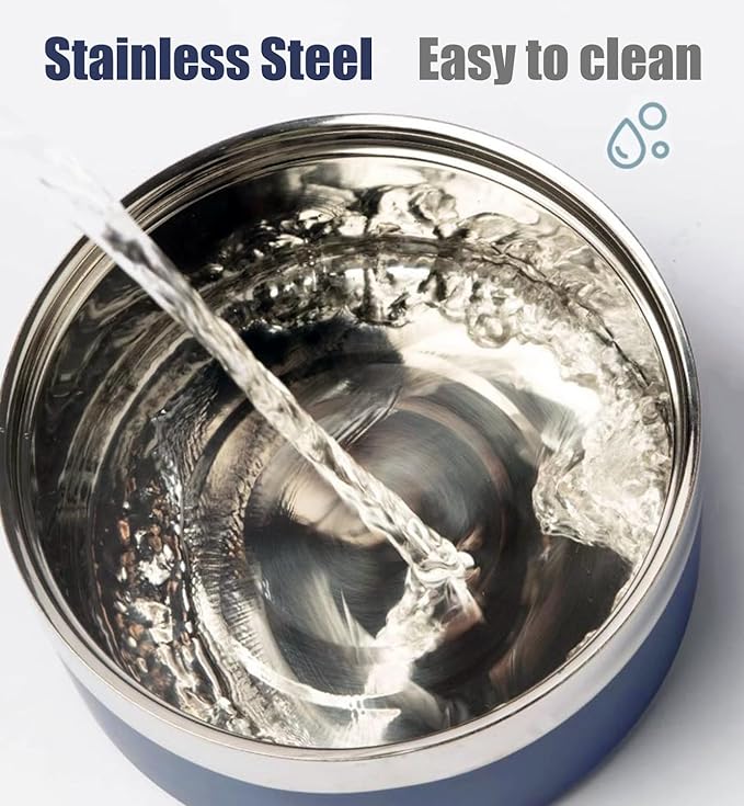 Dog Bowl, Dog Food Water Bowl with Non-Slip Rubber Base, Stainless Steel, Double Wall Small Medium Large Dogs, 32oz, Pack of 2 (Blue)